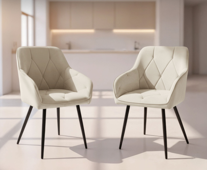 Set 2 scaune dining tapitate din catifea Diamante, 55x58x83 cm, maxim 120 kg, crem [13]