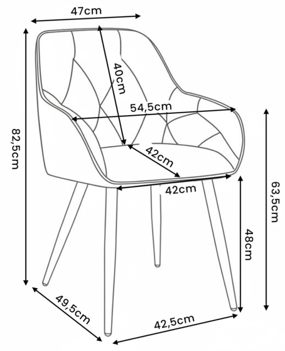 Set 2 scaune dining tapitate din catifea Diamante, 55x58x83 cm, maxim 120 kg, gri grafit [12]