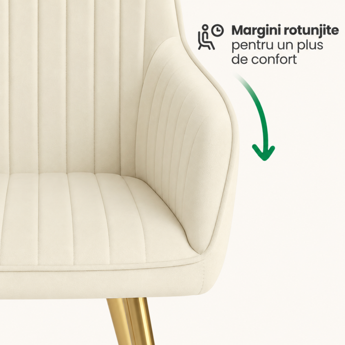 Set 2 scaune dining tapitate din velur Florence, 55x58x82 cm, maxim 120 kg, crem [3]