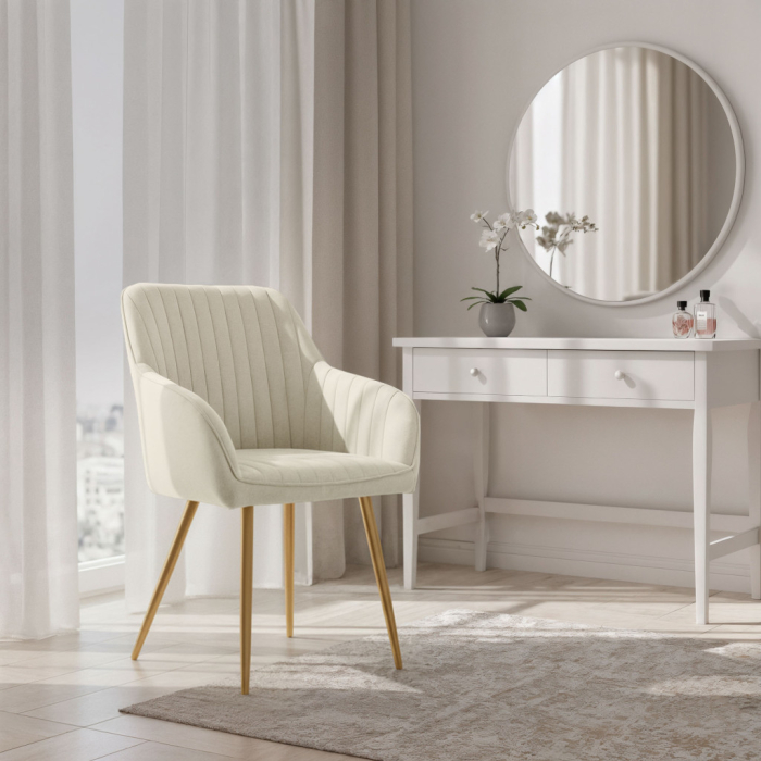 Set 2 scaune dining tapitate din velur Florence, 55x58x82 cm, maxim 120 kg, crem [13]