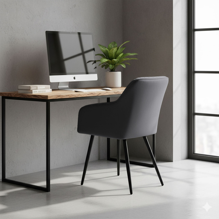 Set 2 scaune dining tapitate din velur Florence, 55x58x82 cm, maxim 120 kg, gri grafit [10]