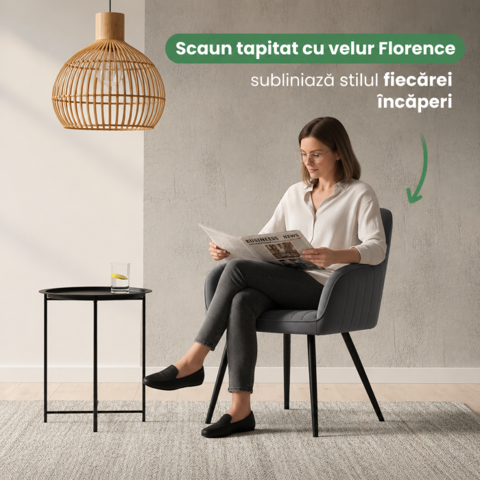 Set 2 scaune dining tapitate din velur Florence, 55x58x82 cm, maxim 120 kg, gri grafit [9]