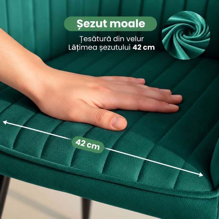 Set 2 scaune dining tapitate din velur Florence, 55x58x82 cm, maxim 120 kg, verde [7]