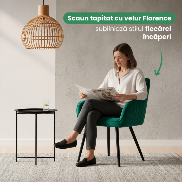 Set 2 scaune dining tapitate din velur Florence, 55x58x82 cm, maxim 120 kg, verde [3]