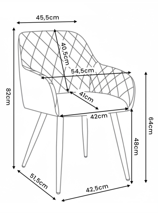 Set 2 scaune dining tapitate Velto, catifea, matlasate cu romburi, 52x58x82 cm, maxim 120 kg, gri [10]