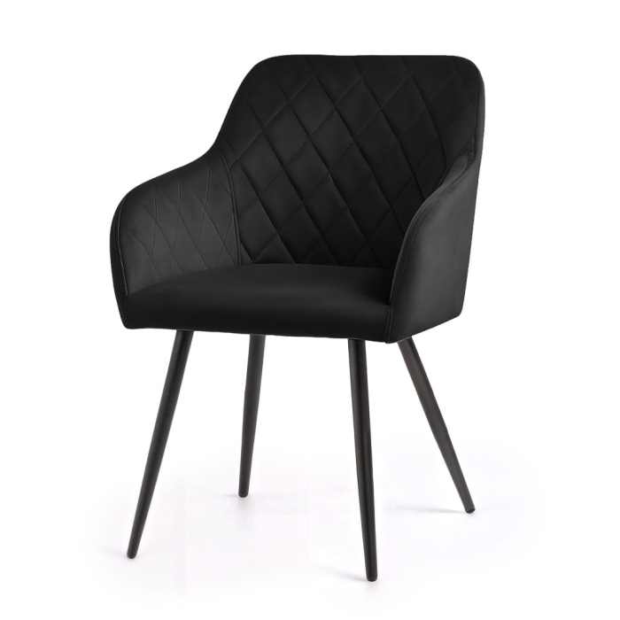 Set 2 scaune dining tapitate Velto, catifea, matlasate cu romburi, 52x58x82 cm, maxim 120 kg, negru [2]