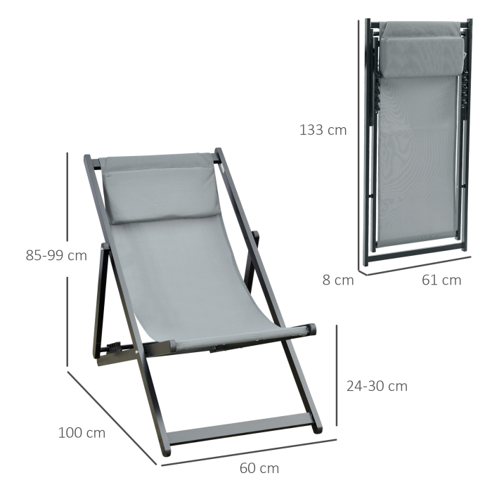  Set 2 Scaune Fotoliu Sezlong pentru Exterior, Pliabile si Rabatabile, din Aluminiu, Gri, 96.5 x 58 x 91.5cm [3]