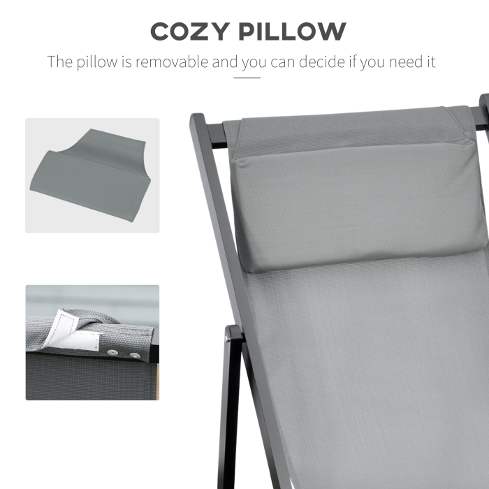 Set 2 Scaune Fotoliu Sezlong pentru Exterior, Pliabile si Rabatabile, din Aluminiu, Gri, 96.5 x 58 x 91.5cm [7]