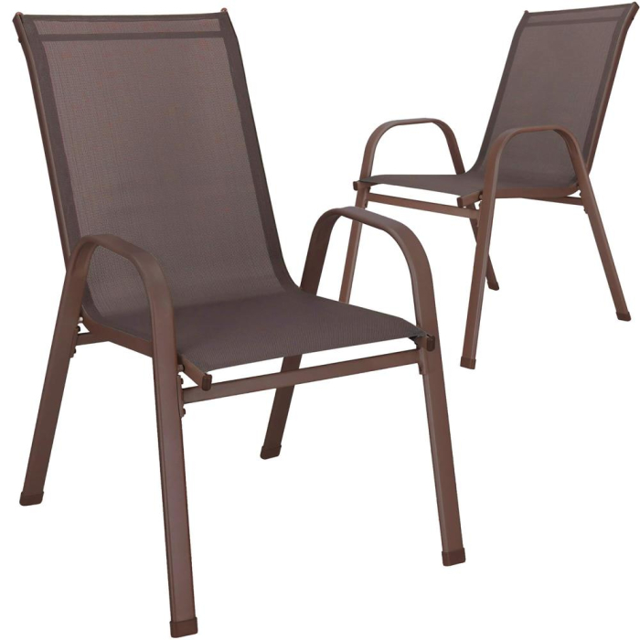 Set 2 scaune gradina, cadru metalic, textilene, maxim 120 kg, 92x53x72 cm, maro [2]