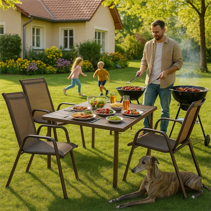 Set 2 scaune gradina, cadru metalic, textilene, maxim 120 kg, 92x53x72 cm, maro [14]