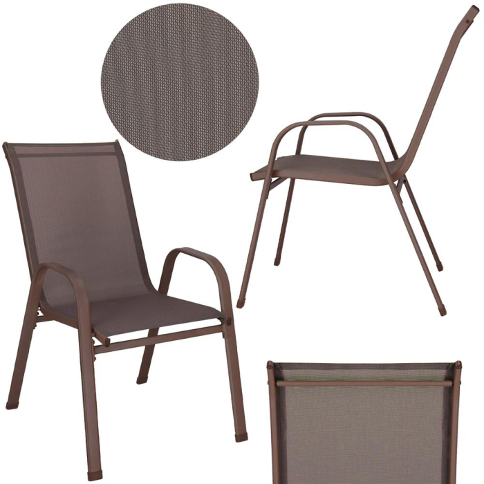 Set 2 scaune gradina, cadru metalic, textilene, maxim 120 kg, 92x53x72 cm, maro [7]