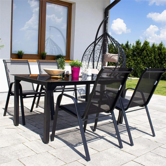 Set 2 scaune gradina, cadru metalic, textilene, maxim 120 kg, 92x53x72 cm, negru [36]