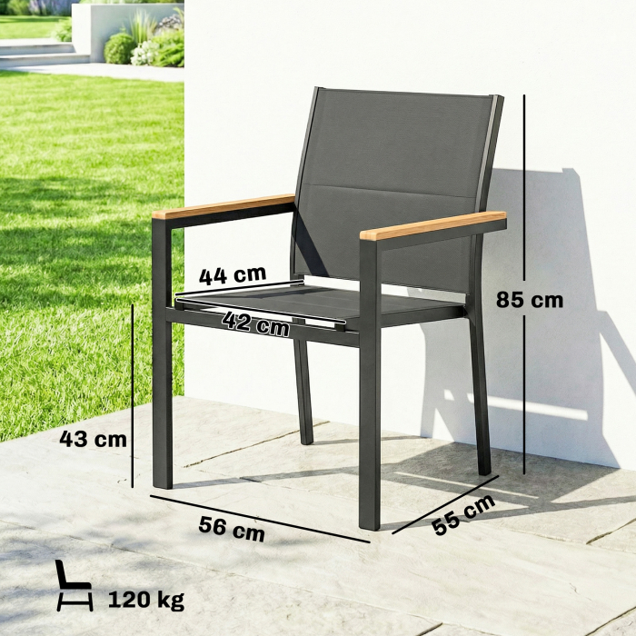  Set 2 Scaune Gradina Empilabile cu sezut si Spatar Capitonati, Gri inchis [3]