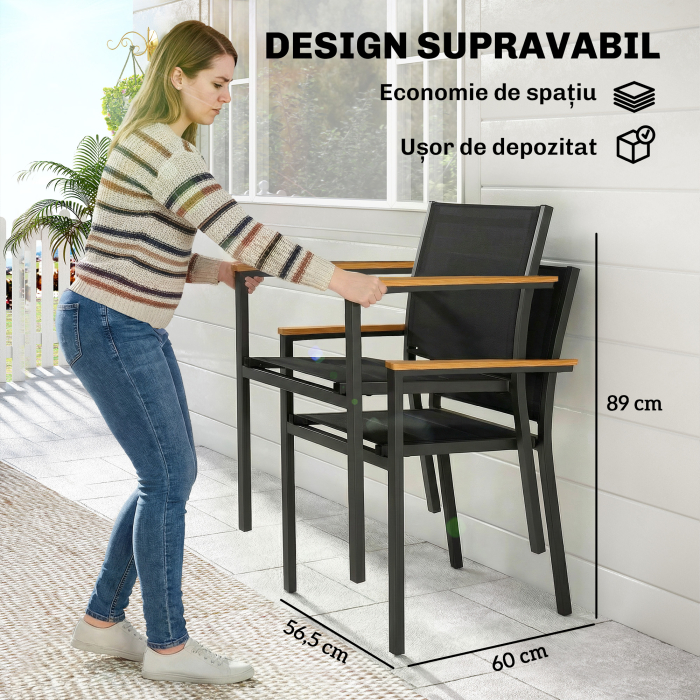  Set 2 Scaune Gradina Empilabile cu sezut si Spatar Capitonati, Gri inchis [6]