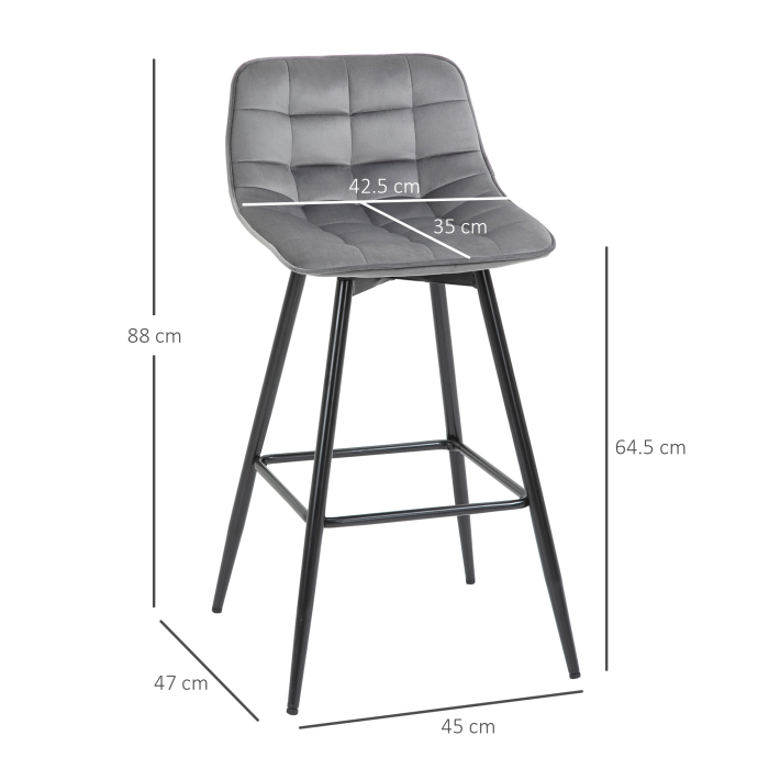  Set 2 Scaune inalte in Stil Nordic cu Spatar si Suport pentru Picioare, 45x47x88 cm, Gri [3]