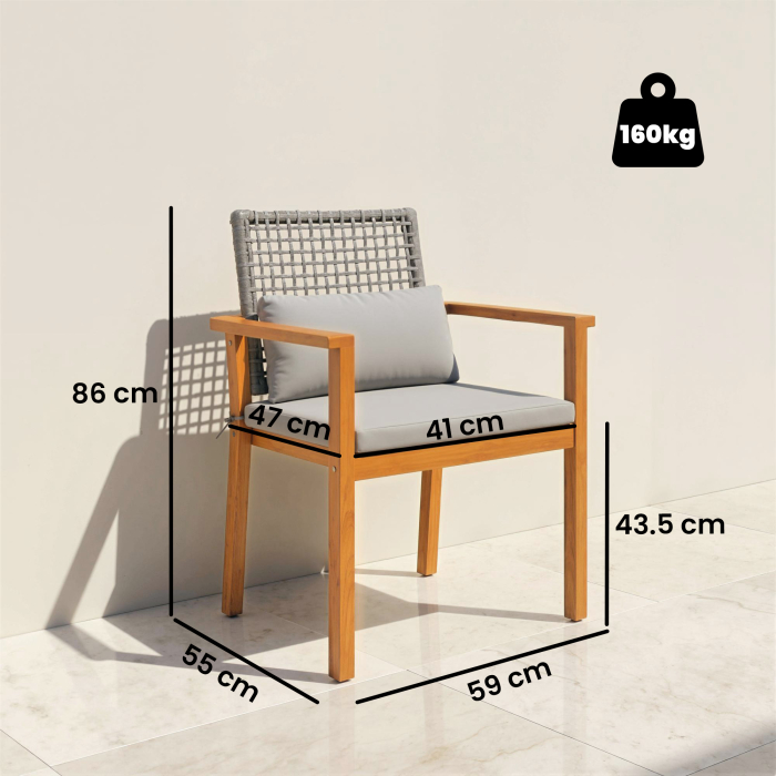  Set 2 Scaune Lemn Acacia cu Perne si Perne Decorative, Natural. [3]