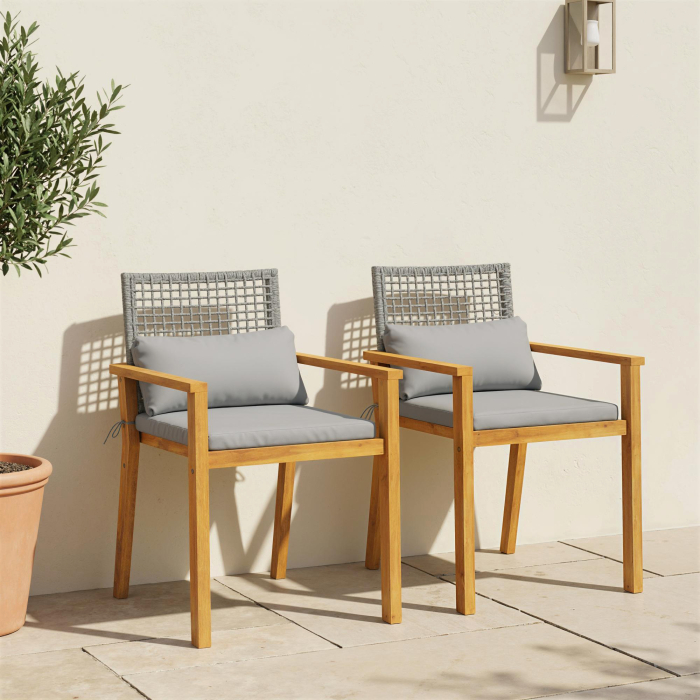  Set 2 Scaune Lemn Acacia cu Perne si Perne Decorative, Natural. [2]