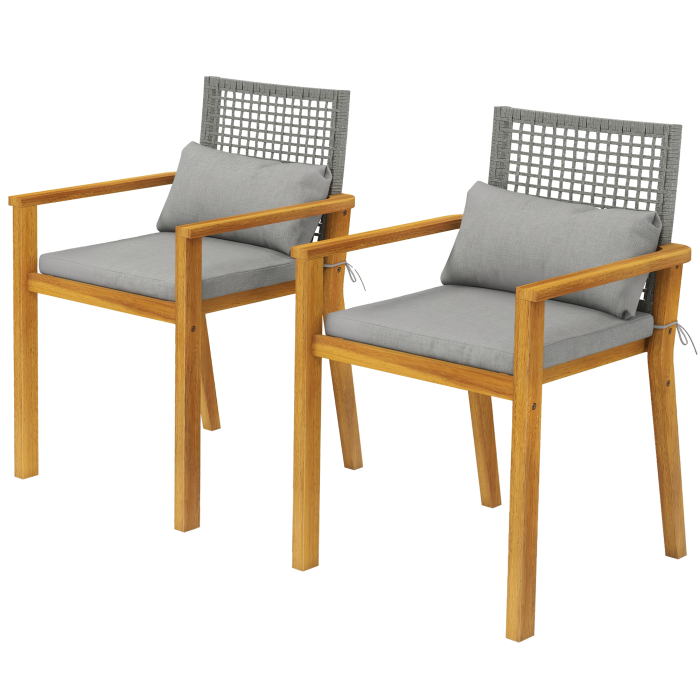 Set 2 Scaune Lemn Acacia cu Perne si Perne Decorative, Natural. [6]