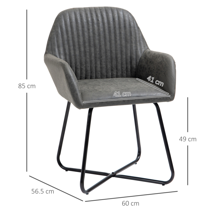  Set 2 scaune moderne pentru sufragerie, tapiterie din imitatie de piele gri, cadru stabil, design elegant, 60x56.5x85cm [3]