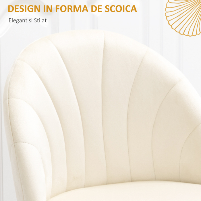  Set 2 scaune pentru camera de zi si sufragerie tapitate, cu design nordic si ergonomic, din metal si tapiterie cu efect de catifea bej, 52x54x79 cm [4]