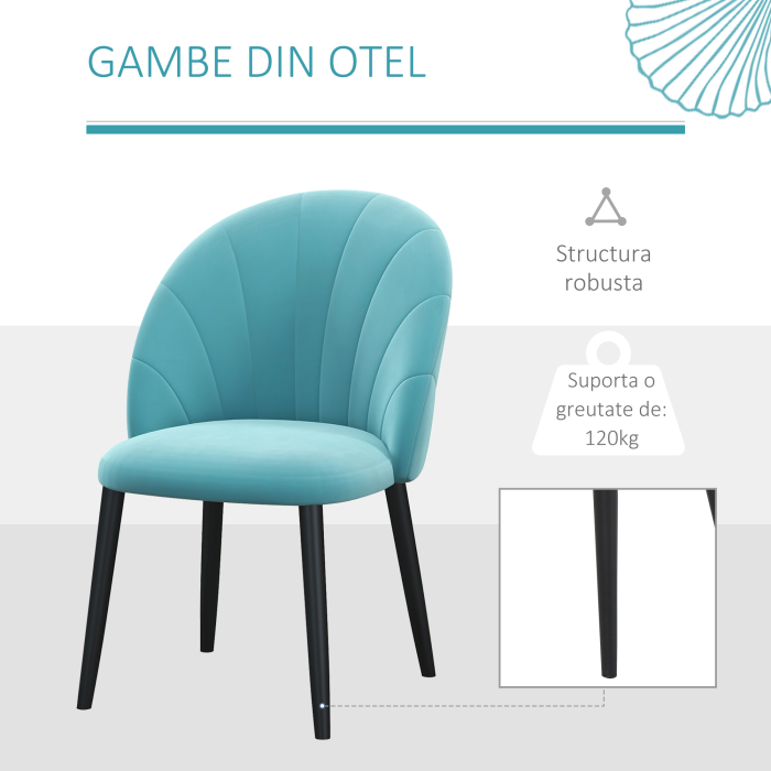  Set 2 scaune pentru camera de zi si sufragerie tapitate, cu design nordic si ergonomic, din metal si tapiterie cu efect de catifea verde deschis, 52x54x79 cm [5]