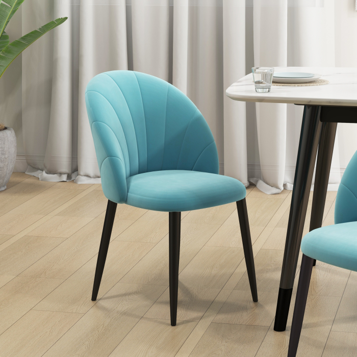  Set 2 scaune pentru camera de zi si sufragerie tapitate, cu design nordic si ergonomic, din metal si tapiterie cu efect de catifea verde deschis, 52x54x79 cm [8]