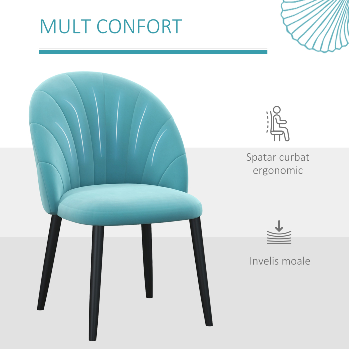  Set 2 scaune pentru camera de zi si sufragerie tapitate, cu design nordic si ergonomic, din metal si tapiterie cu efect de catifea verde deschis, 52x54x79 cm [6]