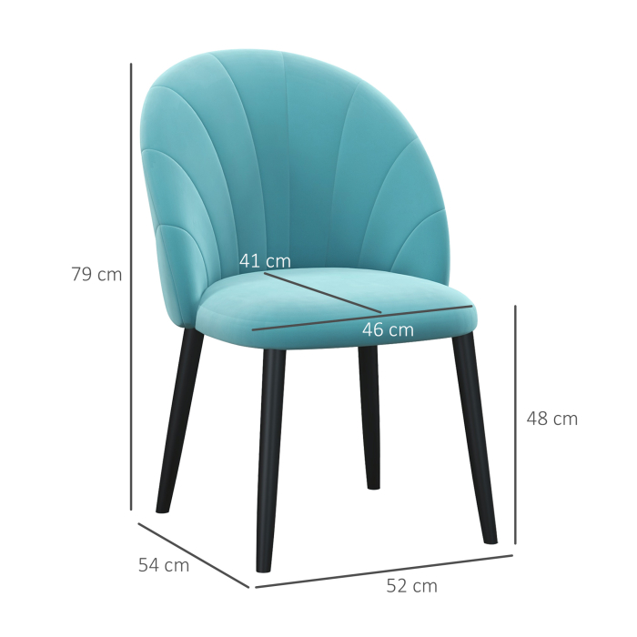  Set 2 scaune pentru camera de zi si sufragerie tapitate, cu design nordic si ergonomic, din metal si tapiterie cu efect de catifea verde deschis, 52x54x79 cm [3]