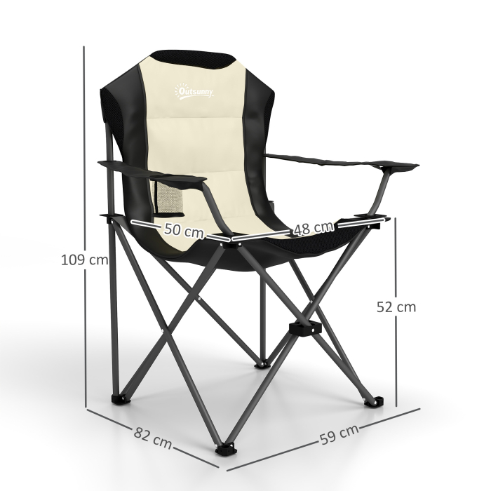  Set 2 Scaune Pliabile de Camping cu Suport Pahar si Genti Crem [3]