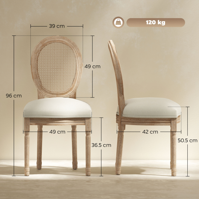  Set 2 Scaune Sufragerie Vintage cu Spatar Perforat 49x56x96cm Alb crem [3]