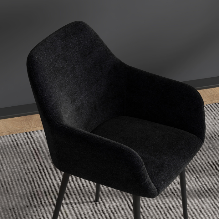 Set 2 Scaune Tapitate in Stil Nordic cu Brate si Picioare din Otel pentru Sufragerie, 54x57x80 cm, Negru [8]