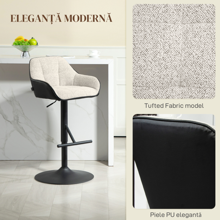  Set 2 Scaune Tapitate Reglabile pe inaltime cu Spatar si Brate, 52,5x53x86,5-108 cm, Negru si Gri Deschis [4]