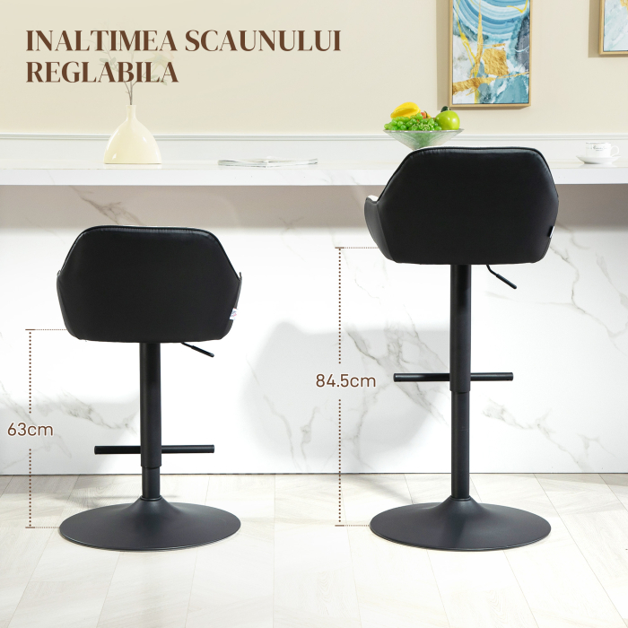  Set 2 Scaune Tapitate Reglabile pe inaltime cu Spatar si Brate, 52,5x53x86,5-108 cm, Negru si Gri Deschis [5]