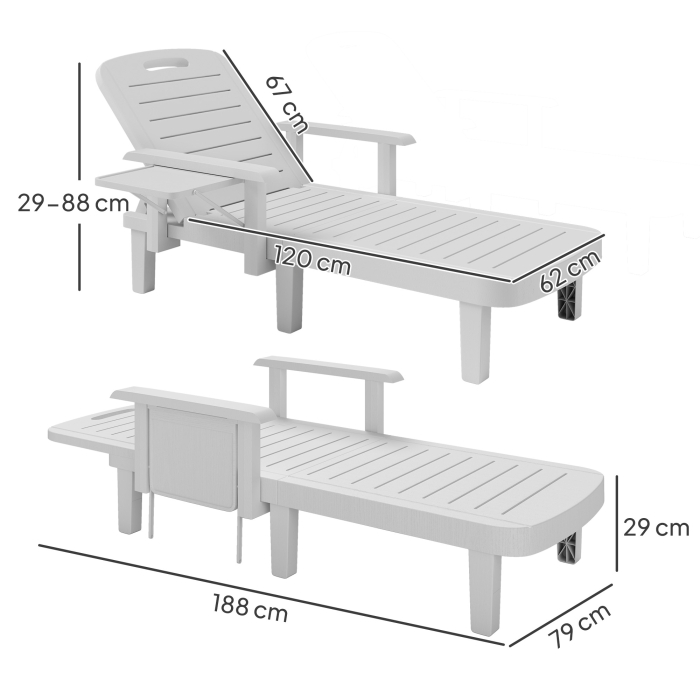  Set 2 sezlonguri cu Spatar Reglabil in 5 Pozitii, Masuta si Brate Ergonomice, 79x158x88 cm, Alb [3]
