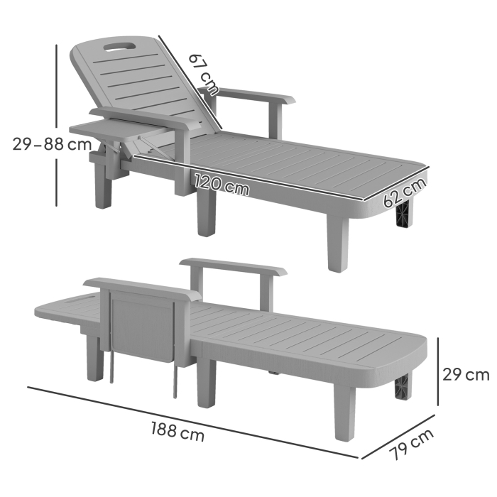  Set 2 sezlonguri cu Spatar Reglabil in 5 Pozitii, Masuta si Brate Ergonomice, 79x158x88 cm, Gri [3]