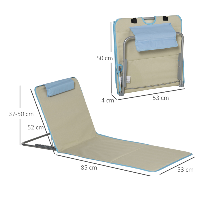  Set 2 sezlonguri cu Spatar Reglabil pe 5 Niveluri, Tetiera si Geanta de Transport, 124x53x35-45 cm, Bej [3]