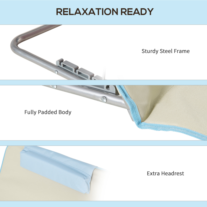  Set 2 sezlonguri cu Spatar Reglabil pe 5 Niveluri, Tetiera si Geanta de Transport, 124x53x35-45 cm, Bej [6]