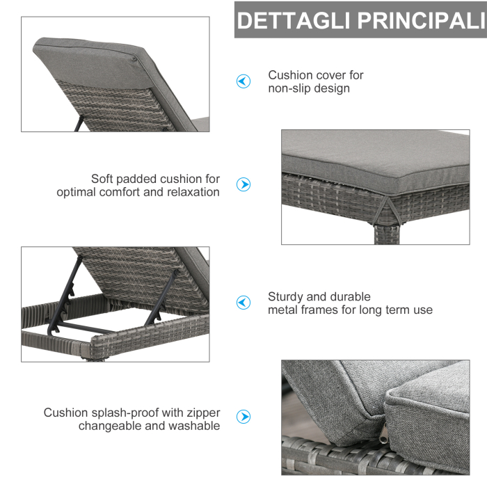  Set 2 Sezlonguri de Gradina in PE Rattan cu Perna Captusita Gri [7]