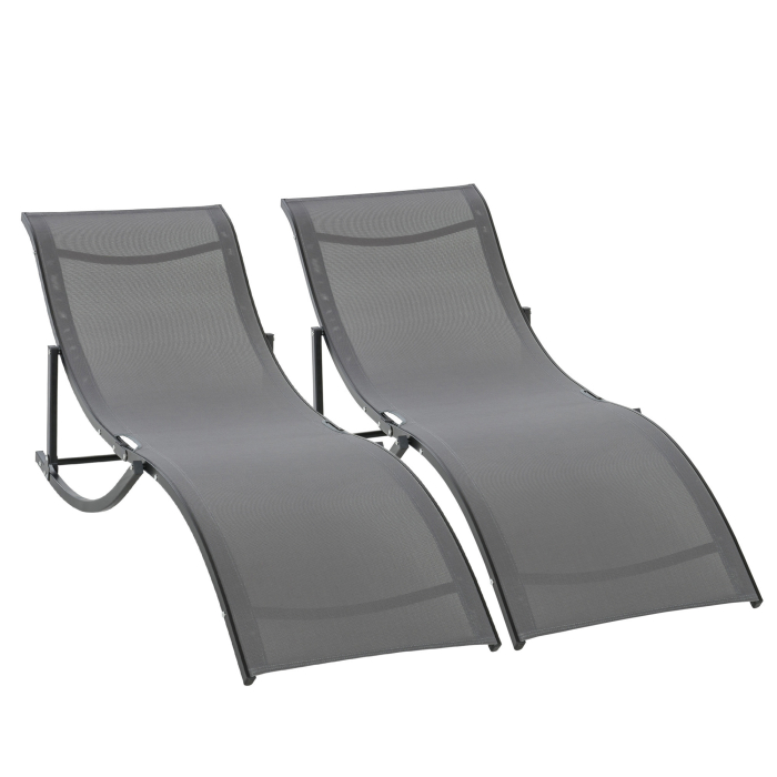  Set 2 sezlonguri de Gradina Pliabile, sezlong pentru Plaja din Aluminiu si Textilen, 61x165x63 cm [8]