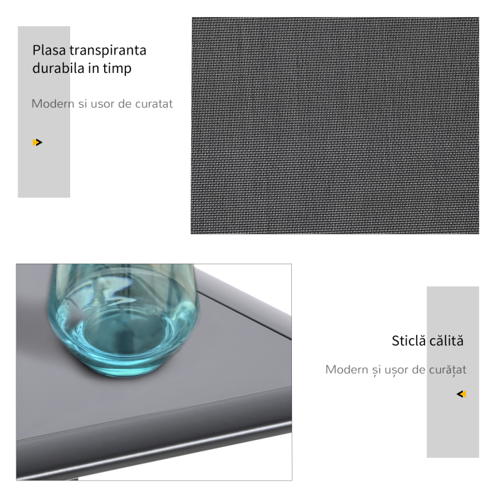  Set 2 sezlonguri de Gradina si Masuta cu Raft, Material Respirabil si Cadru Metalic, 59x169x66 cm, Negru [5]