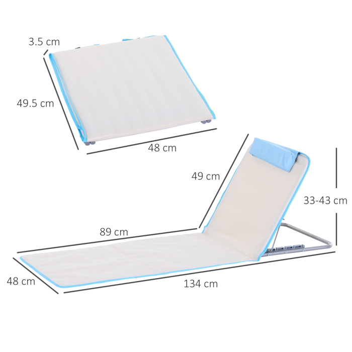  Set 2 sezlonguri de Soare Pliabile cu Spatar Reglabil si Geanta, 48x134x36-45 cm, Bej [3]