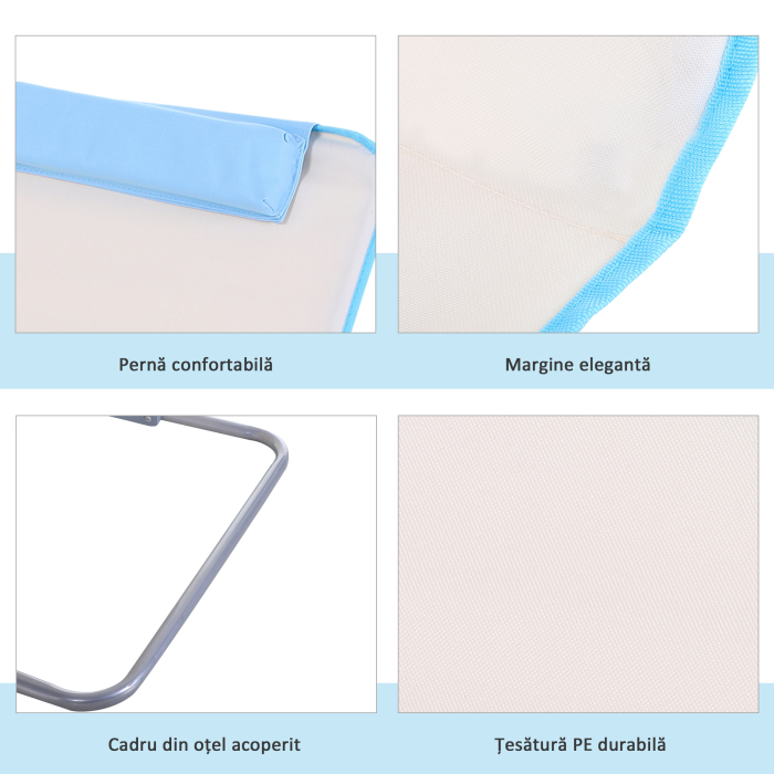  Set 2 sezlonguri de Soare Pliabile cu Spatar Reglabil si Geanta, 48x134x36-45 cm, Bej [7]