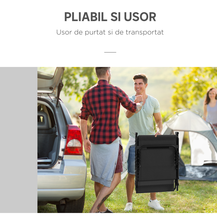  Set 2 sezlonguri din Otel cu Spatar Reglabil, 189x58x30 cm, Negru [6]