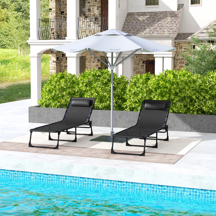  Set 2 sezlonguri din Otel cu Spatar Reglabil, 189x58x30 cm, Negru [2]