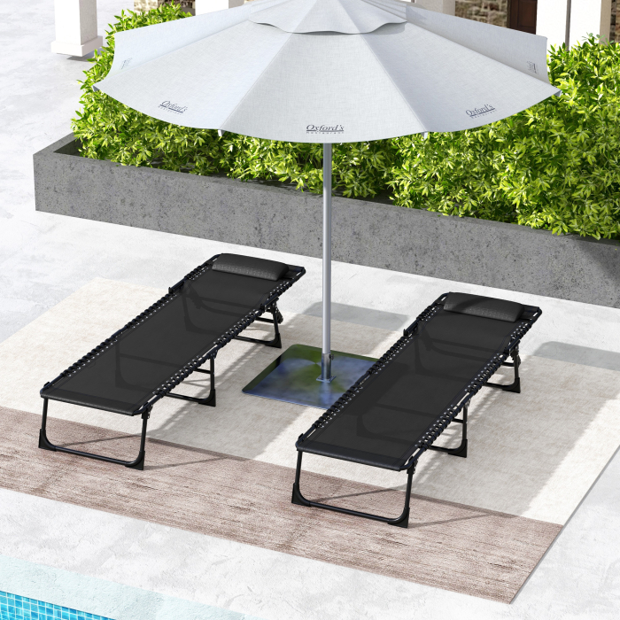  Set 2 sezlonguri din Otel cu Spatar Reglabil, 189x58x30 cm, Negru [7]