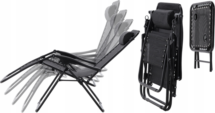 Set 2 sezlonguri pliabile 90x65x110 cm cu masuta 50x50x50 cm, textilene si cadru metalic, negru [2]