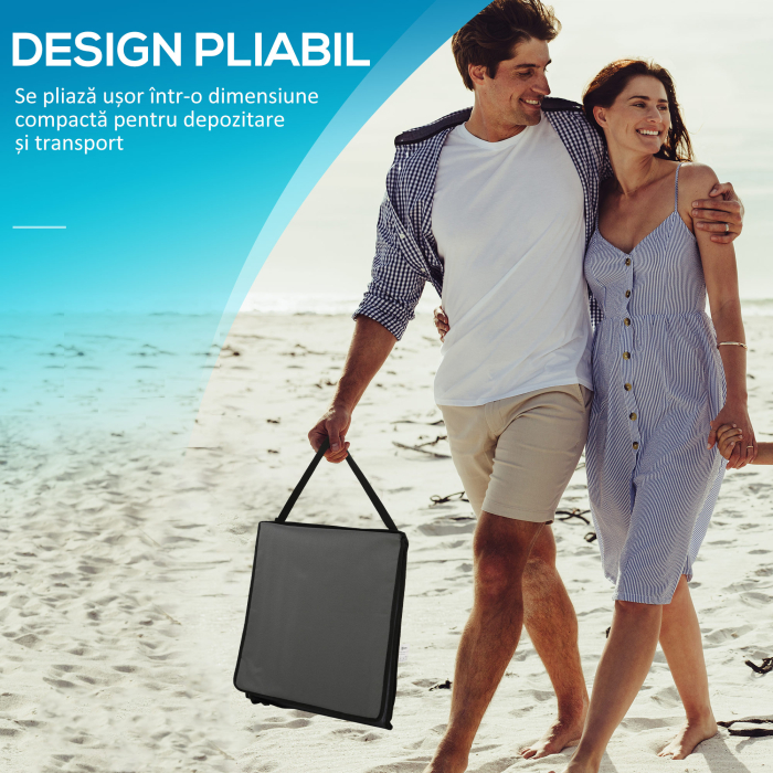  Set 2 sezlonguri Pliabile cu Unghi Reglabil si Buzunar cu Fermoar, 142x51x40 cm, Albastru [6]