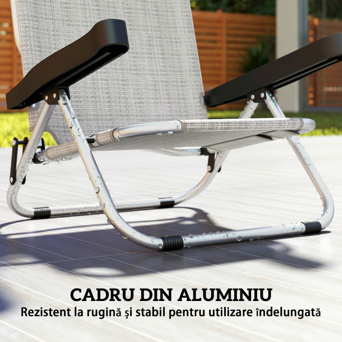 Set  2 sezlonguri Pliabile si Reclinabile pe 4 Pozitii cu Suport pentru Cap, din Aluminiu, 62x61x80 cm, Gri [7]