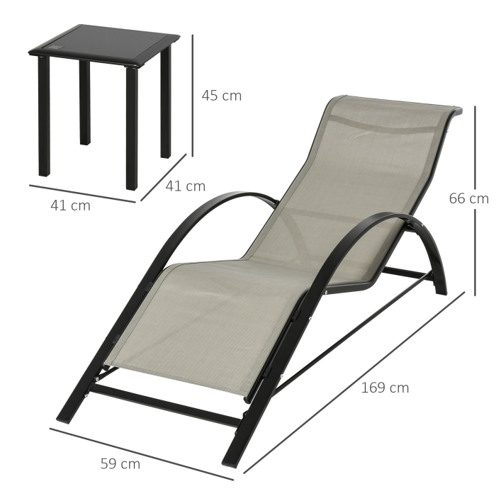  Set 2 sezlonguri si masuta, 59x169x66 cm, negru [3]
