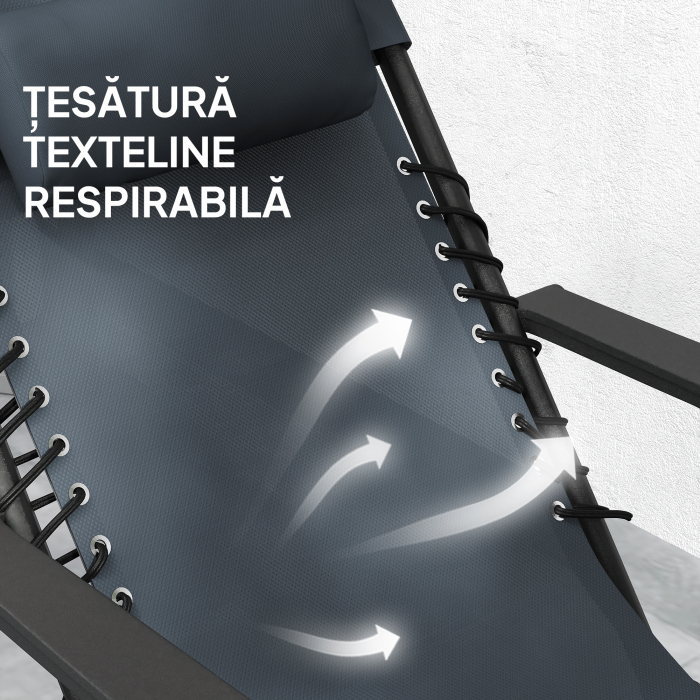  Set 2 sezlonguri Zero Gravity Pliabile cu Spatar Reglabil si Masuta, Gri [6]